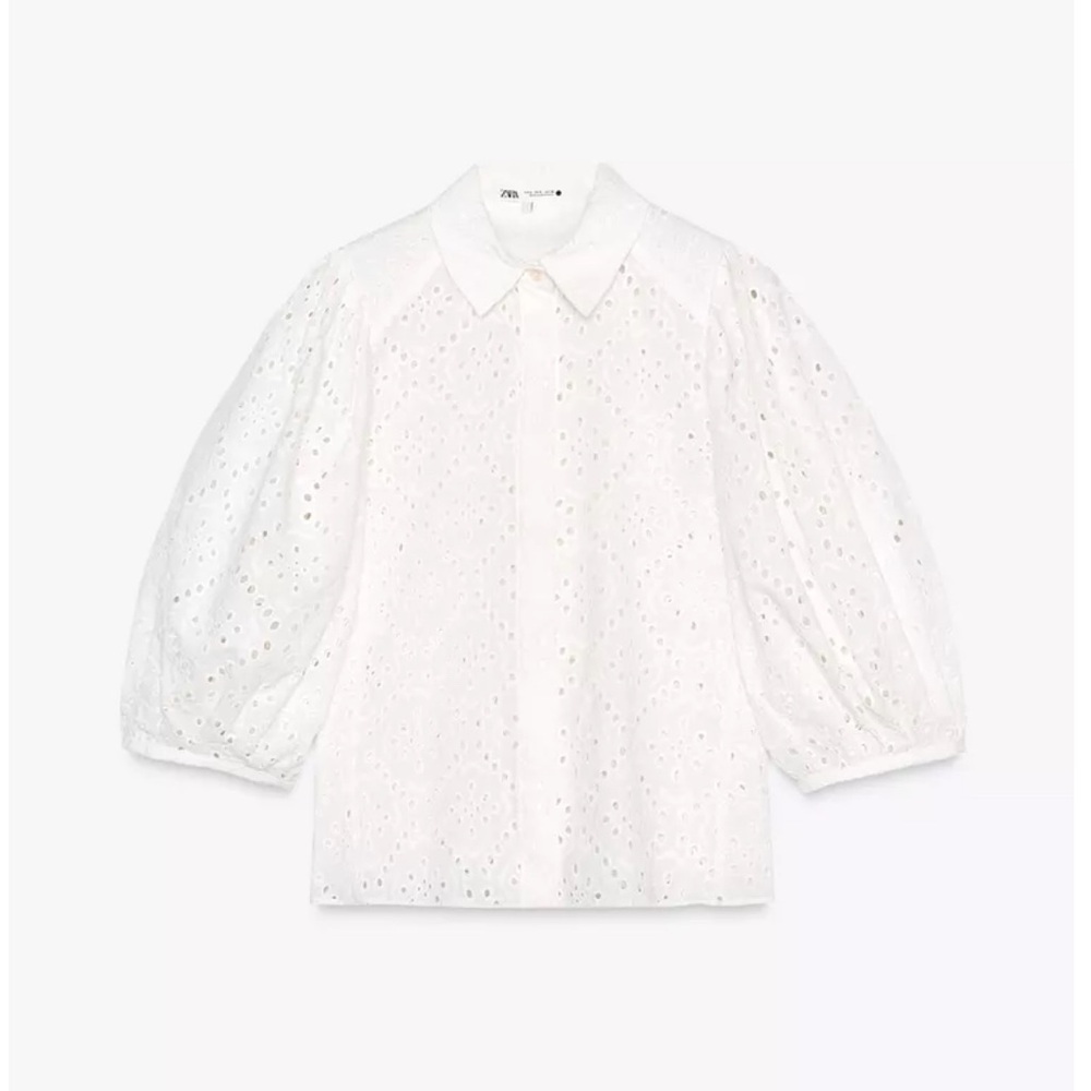 Zara white eyelet puff sleeve blouse NWT - Picture 5 of 5